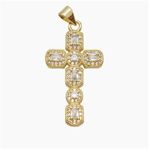 Copper Cross Pendant Pave Zirconia Crystal Glass 18K Gold Plated, approx 17-28mm