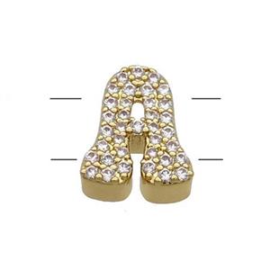 Copper Letter-A Beads Pave Zirconia 2holes Gold Plated, approx 10-13mm