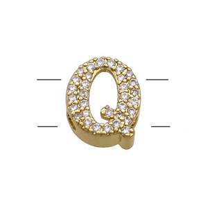 Copper Letter-Q Beads Pave Zirconia 2holes Gold Plated, approx 10-13mm