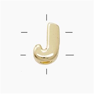 Copper Letter-J Beads 2holes Gold Plated, approx 7-9.5mm