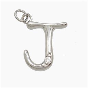 Copper Letter-J Pendant Pave Zirconia Platinum Plated, approx 12-17mm