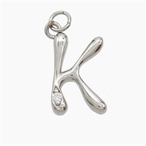 Copper Letter-K Pendant Pave Zirconia Platinum Plated, approx 12-17mm