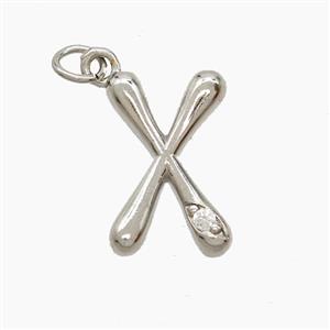 Copper Letter-X Pendant Pave Zirconia Platinum Plated, approx 12-17mm