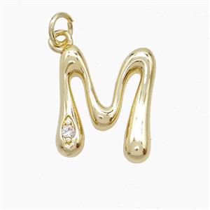 Copper Letter-M Pendant Pave Zirconia Gold Plated, approx 12-17mm