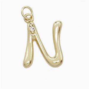 Copper Letter-N Pendant Pave Zirconia Gold Plated, approx 12-17mm