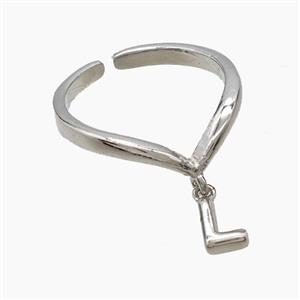 Copper Ring With Letter-L Platinum Plated, approx 6-7mm, 18mm dia