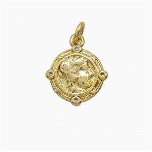 Copper Human Pendant Pave Zirconia Gold Plated, approx 10.5mm