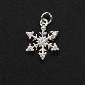 Copper Snowflake Pendant Pave Zirconia Shiny Silver, approx 11.5mm