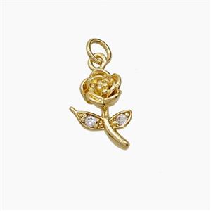 Copper Rose Flower Pendant Pave Zirconia Gold Plated, approx 8-10mm