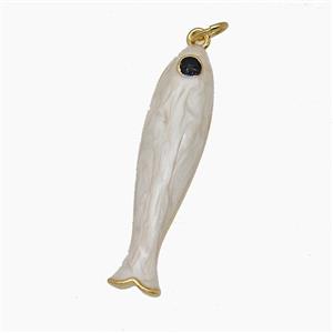 Copper Fish Pendant White Enamel Gold Plated, approx 8-32mm