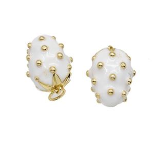 Copper Strawberry Pendant White Enamel Gold Plated, approx 11-16mm