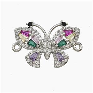 Copper Butterfly Connector Pave Zirconia Platinum Plated, approx 15-21mm