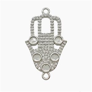 Copper Hamsahand Connector Pave Zirconia Platinum Plated, approx 16-24mm