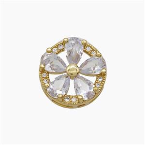 Copper Flower Beads Pave Zirconia 18K Gold Plated, approx 14mm