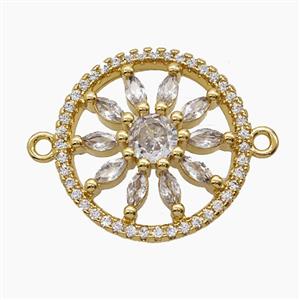 Copper Flower Connector Pave Zirconia 18K Gold Plated, approx 20mm