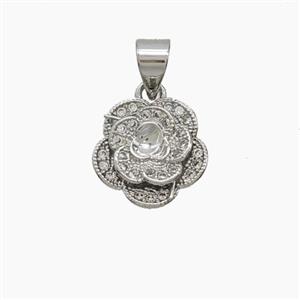 Copper Flower Pendant Pave Zirconia Platinum Plated, approx 11.5mm