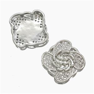 Copper Flower Beads Pave Zirconia Platinum Plated, approx 14-17mm