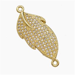 Copper Leaf Connector Micropave Zirconia 18K Gold Plated, approx 14-26mm
