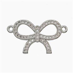 Copper Bowknot Pendant Pave Zirconia 2loops Platinum Plated, approx 15-20mm