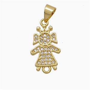 Copper Kids Girls Pendant Pave Zirconia 18K Gold Plated, approx 10-16mm