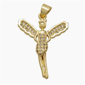 Copper Fairy Pendant Pave Zirconia 18K Gold Plated, approx 20-22mm