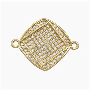 Copper Square Connector Pave Zirconia 18K Gold Plated, approx 18mm