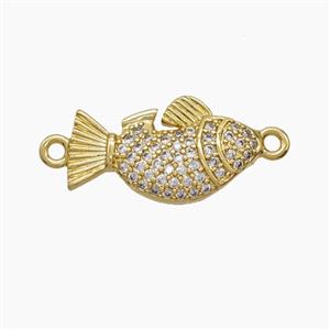 Copper Fish Connector Pave Zirconia 18K Gold Plated, approx 10.5-18mm