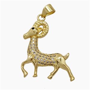 Copper Ram Pendant Pave Zirconia Sheep 18K Gold Plated, approx 20-22mm