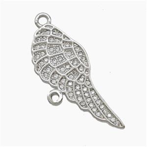 Copper Angel Wings Pendant Pave Zirconia 2loops Platinum Plated, approx 10-26mm
