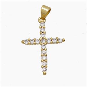 Copper Cross Pendant Pave Zirconia 18K Gold Plated, approx 17-23mm
