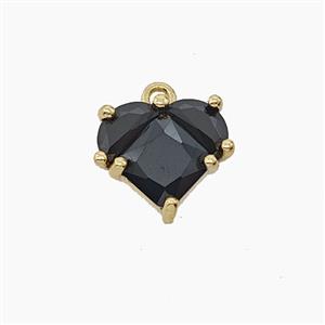 Copper Heart Pendant Pave Black Crystal Glass Gold Plated, approx 11mm