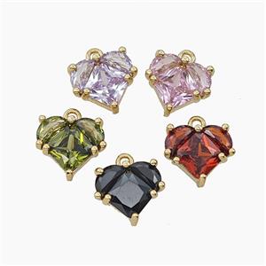 Copper Heart Pendant Pave Crystal Glass Gold Plated Mixed, approx 11mm