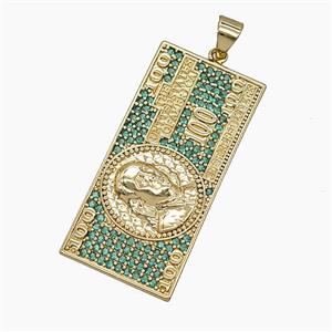 US Dollar Charms Copper Pendant Pave Green Zirconia Gold Plated, approx 16-35mm