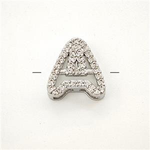Copper Letter-A Beads Pave Zirconia Platinum Plated, approx 7-11mm