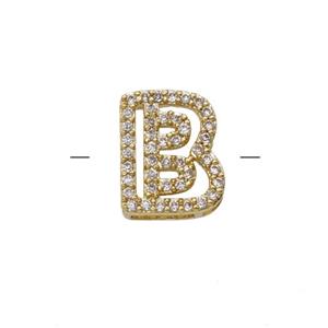 Copper Letter-B Beads Pave Zirconia Gold Plated, approx 7-11mm
