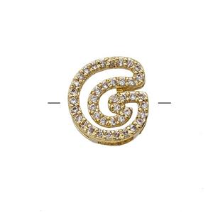 Copper Letter-G Beads Pave Zirconia Gold Plated, approx 7-11mm