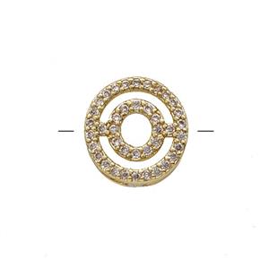 Copper Letter-O Beads Pave Zirconia Gold Plated, approx 7-11mm