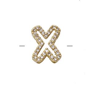 Copper Letter-X Beads Pave Zirconia Gold Plated, approx 7-11mm