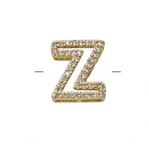 Copper Letter-Z Beads Pave Zirconia Gold Plated, approx 7-11mm