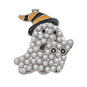 Halloween Ghost Charms Copper Pendant Pave Resin Enamel Platinum Plated, approx 27mm