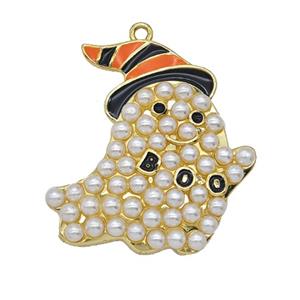 Halloween Ghost Charms Copper Pendant Pave Resin Enamel Gold Plated, approx 27mm