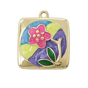Copper Flower Pendant Pave Resin Enamel Gold Plated, approx 18-24mm