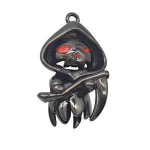 Halloween Gothic Grim Reaper Death Charms Copper Pendant Red Enamel Black Plated, approx 13-20mm
