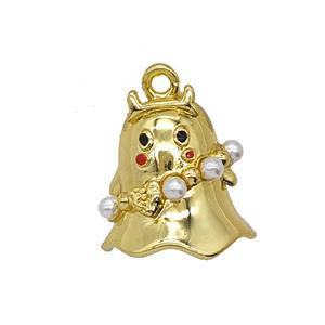 Halloween Ghost Charms Copper Pendant Pave Resin Gold Plated, approx 12-14mm