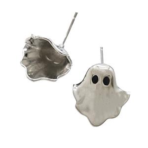 Halloween Ghost Copper Stud Earrings Platinum Plated, approx 16-17mm