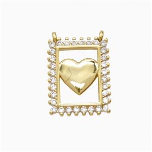 Copper Heart Pendant Pave Zirconia 2loops 18K Gold Plated, approx 14-20mm