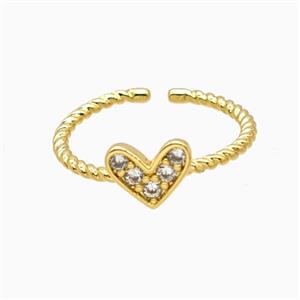 Copper Heart Rings Pave Zirconia 18K Gold Plated, approx 7-8.5mm, 18mm dia