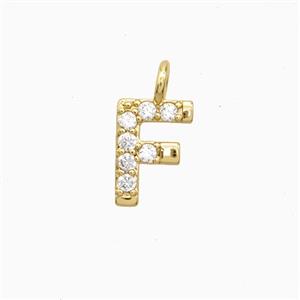Copper Letter-F Pendant Pave Zirconia Gold Plated, approx 7-13mm
