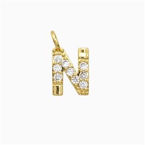 Copper Letter-N Pendant Pave Zirconia Gold Plated, approx 7-13mm