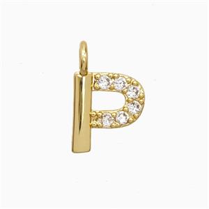 Copper Letter-P Pendant Pave Zirconia Gold Plated, approx 7-13mm